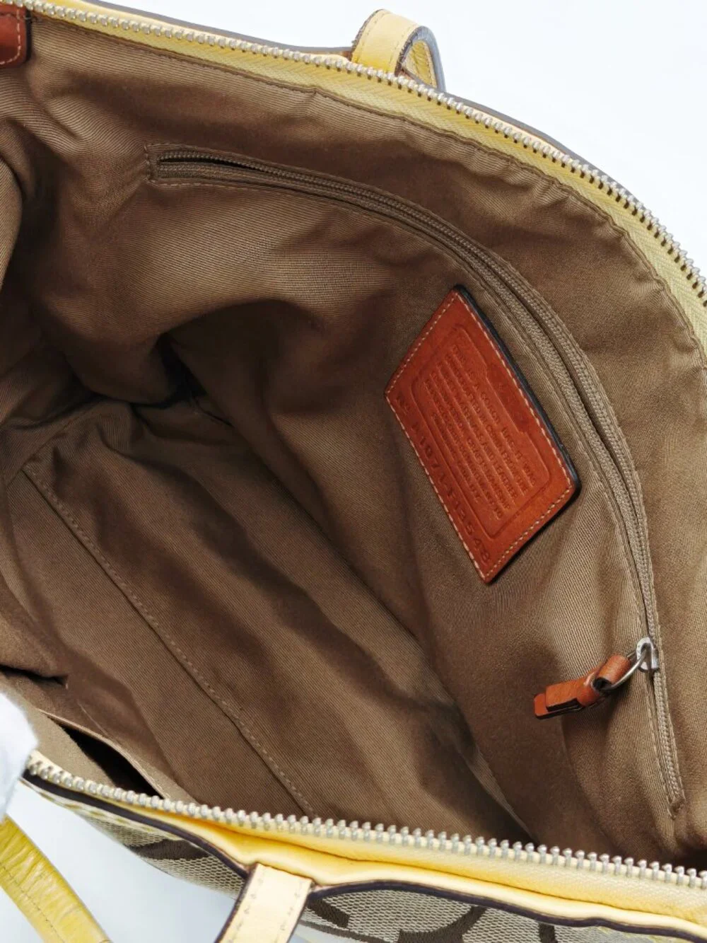 Coach Signature C Canvas Tote Bag Brown Yellow Leather Shoulder Bag